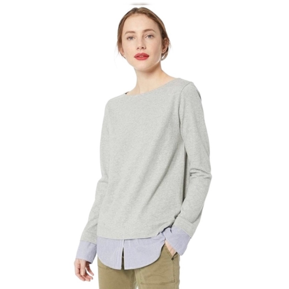 J. Crew Mercantile Gray Long Sleeve Top with Blue Accents